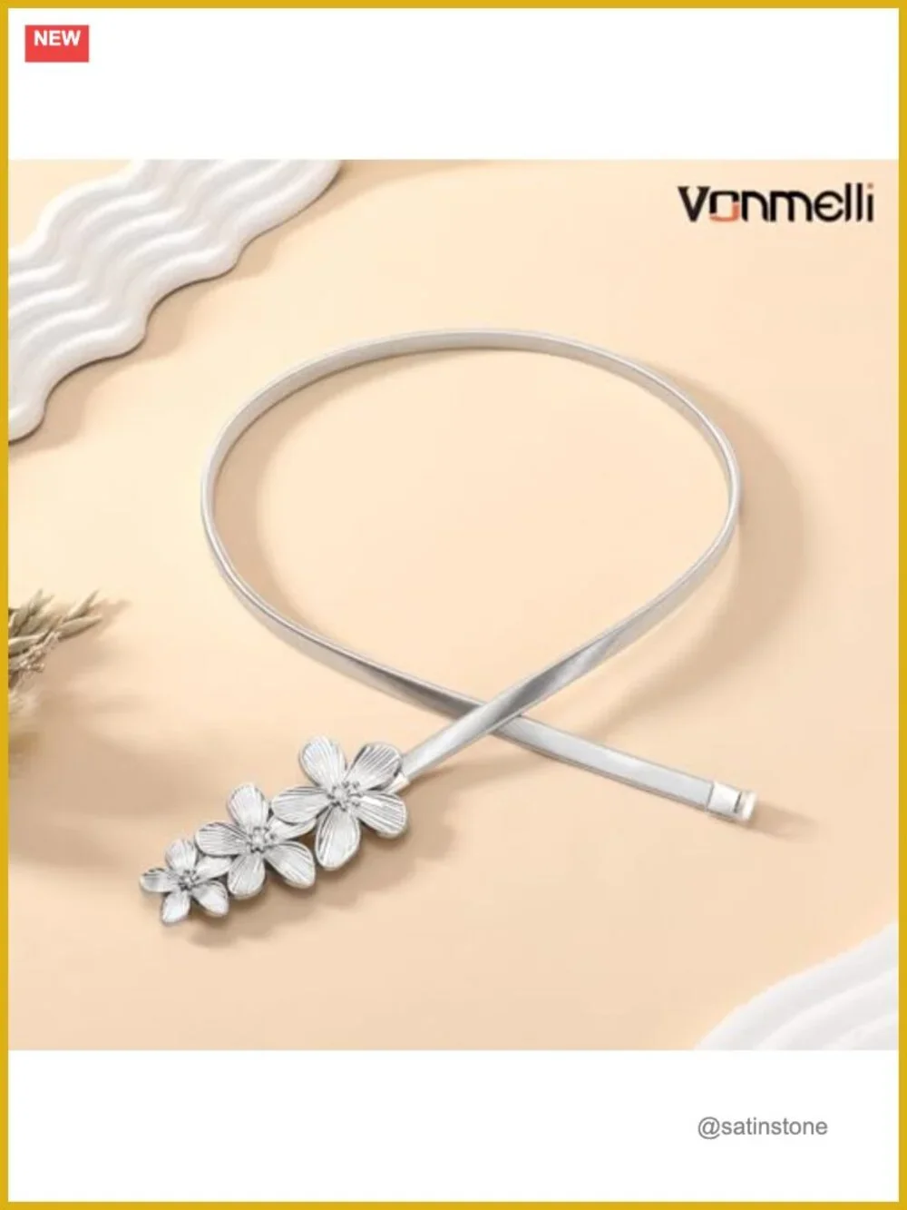 VONMELLI Skinny Metal Cinch Belt for Dresses Stretch Thin Waist Belt Women